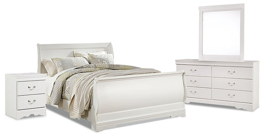 Anarasia  Sleigh Bed With Mirrored Dresser And Nightstand