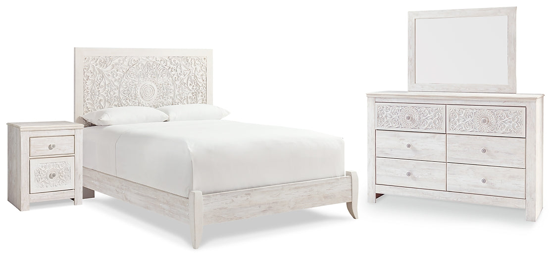 Paxberry  Panel Bed With Mirrored Dresser And Nightstand