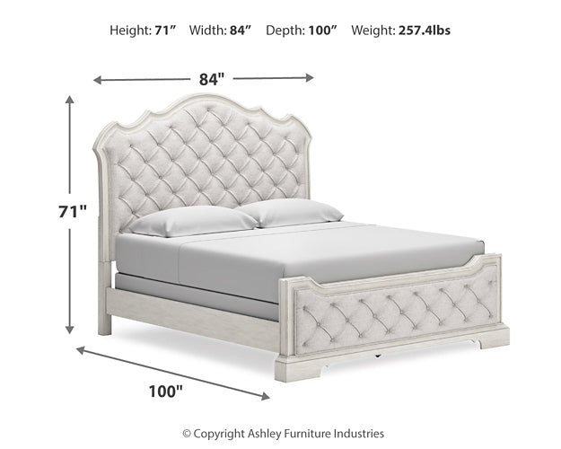Arlendyne California  Upholstered Bed With Mirrored Dresser