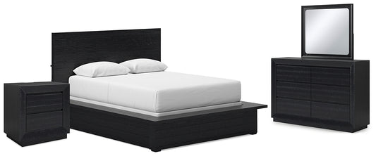 Londer  Panel Bed With Mirrored Dresser And Nightstand