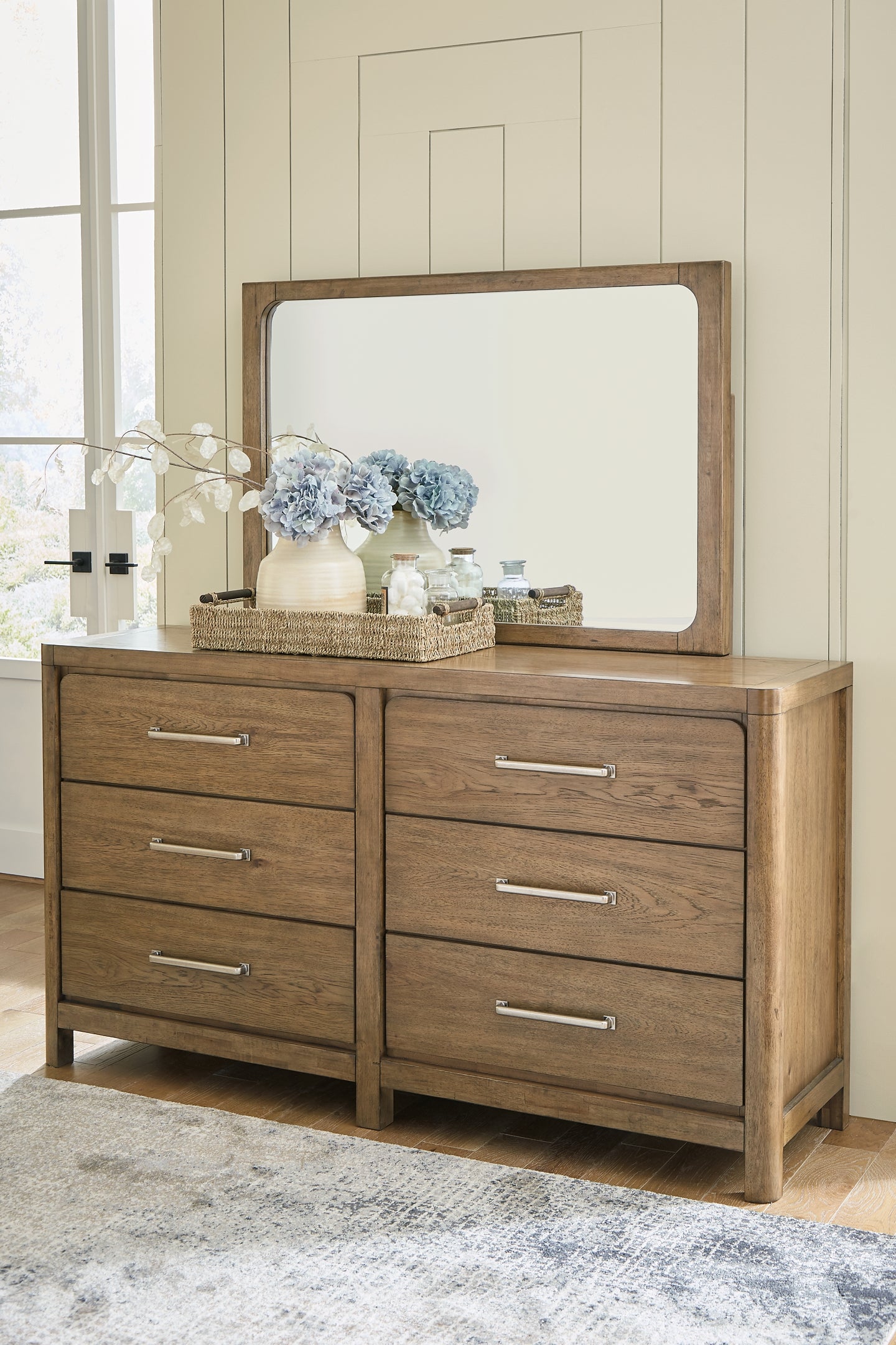Cabalynn  Panel Bed With Storage With Mirrored Dresser