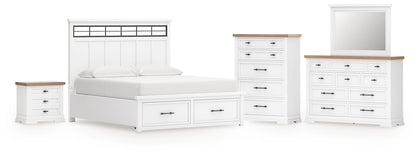 Ashbryn California  Panel Storage Bed With Mirrored Dresser, Chest And Nightstand