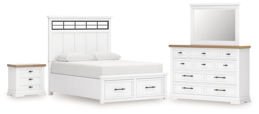 Ashbryn  Panel Storage Bed With Mirrored Dresser And Nightstand