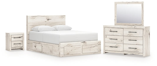 Lawroy  Panel Storage Bed With Mirrored Dresser And Nightstand