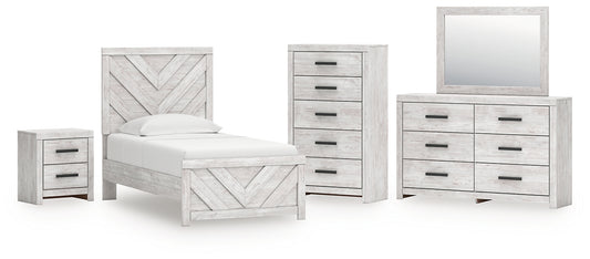 Cayboni  Panel Bed With Mirrored Dresser, Chest And Nightstand