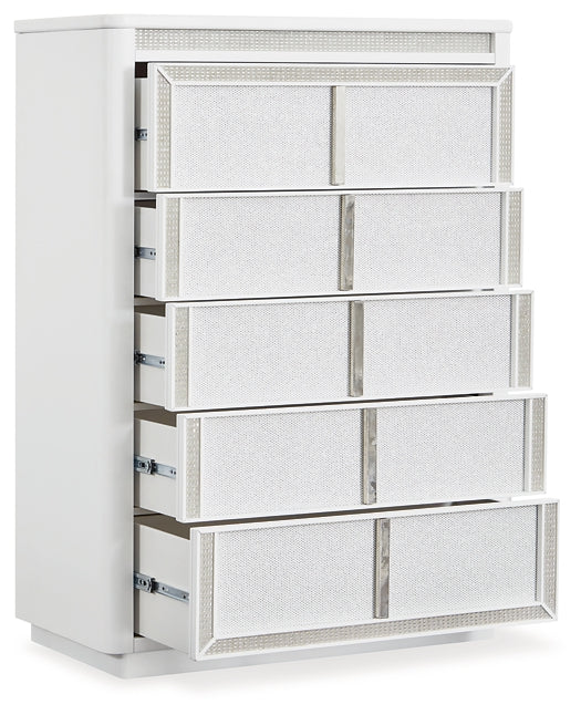 Chalanna  Upholstered Storage Bed With Mirrored Dresser, Chest And Nightstand