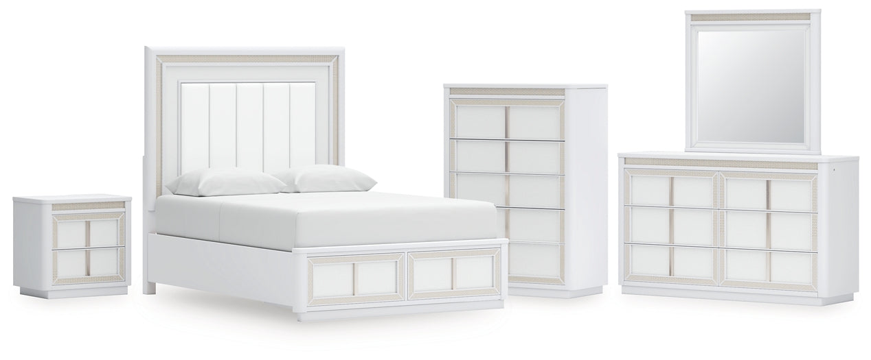 Chalanna  Upholstered Storage Bed With Mirrored Dresser, Chest And Nightstand