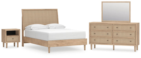 Cielden  Panel Bed With Mirrored Dresser And Nightstand