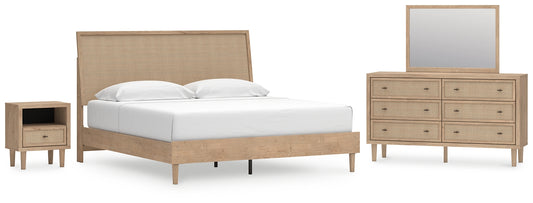 Cielden  Panel Bed With Mirrored Dresser And Nightstand