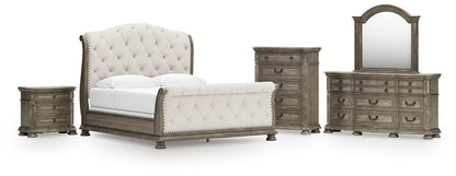 Ardenfield  Upholstered Sleigh Bed, Dresser, Mirror, Chest And Nightstand