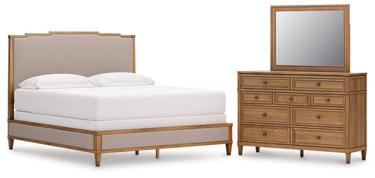 Sharlance California  Upholstered Panel Bed With Mirrored Dresser