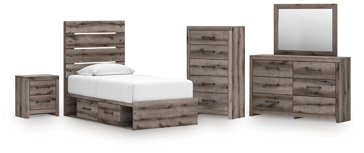 Graystorm  Panel Storage Bed With Mirrored Dresser, Chest And Nightstand