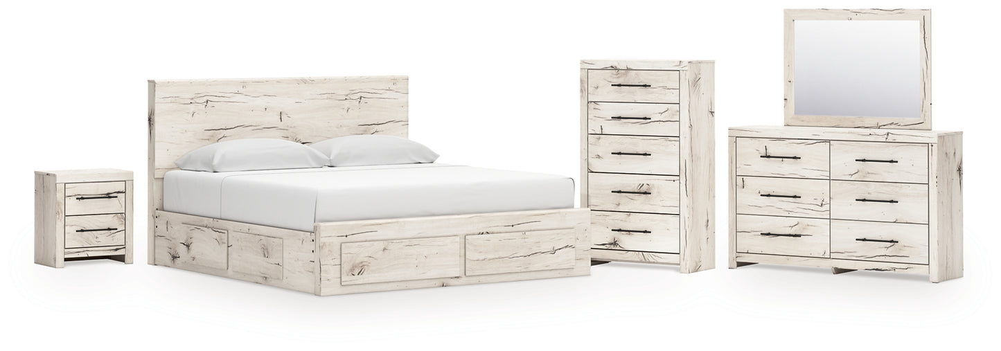 Lawroy  Panel Storage Bed With Mirrored Dresser, Chest And Nightstand
