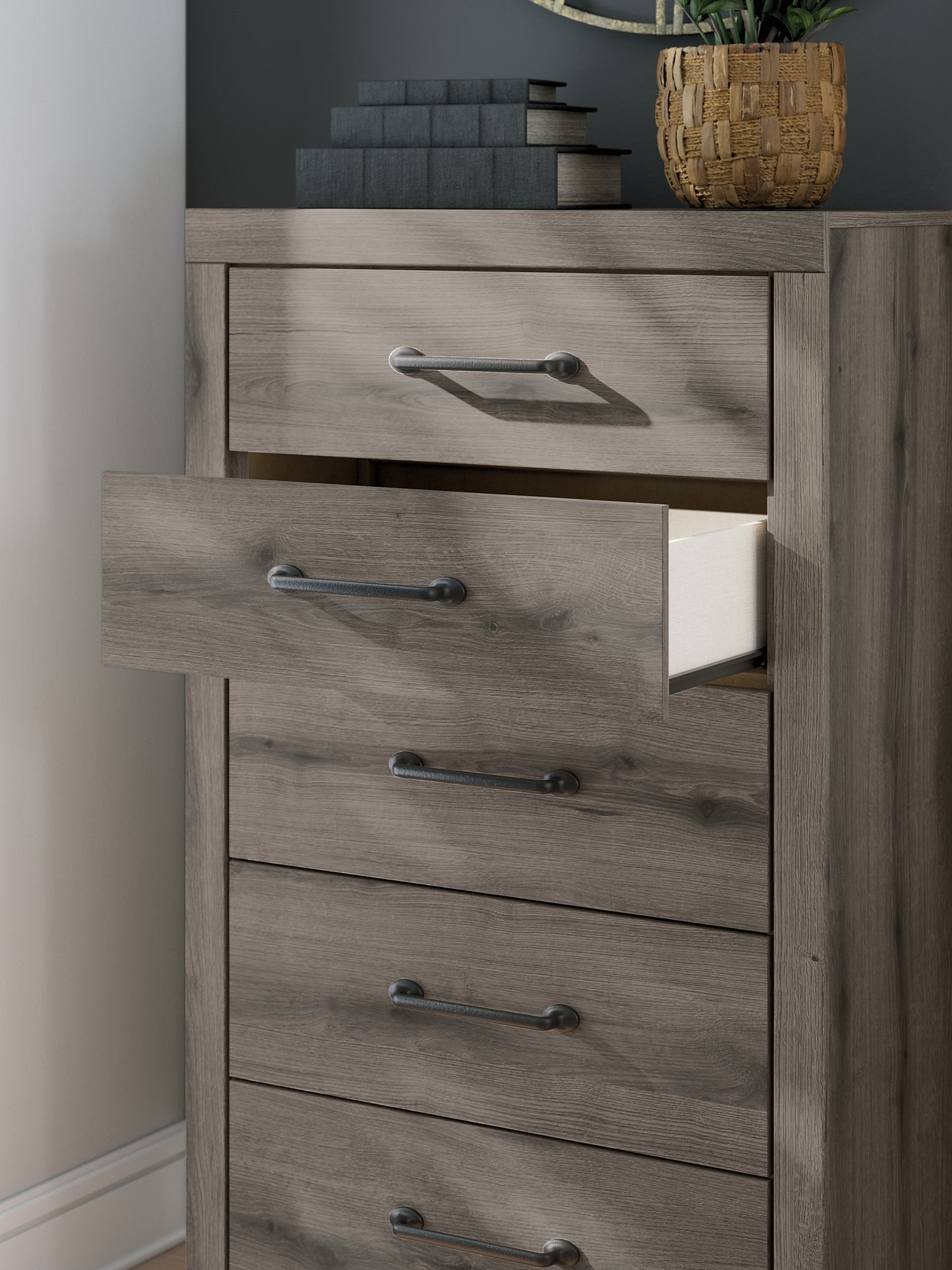 Graystorm  Panel Bed With Mirrored Dresser, Chest And Nightstand
