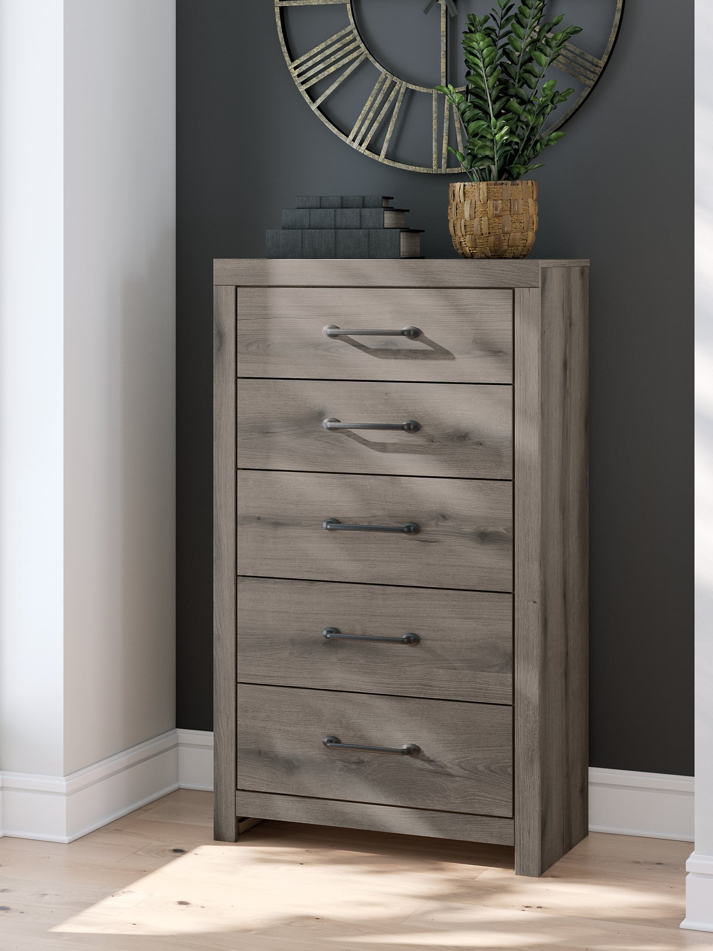 Graystorm  Panel Bed With Mirrored Dresser, Chest And Nightstand