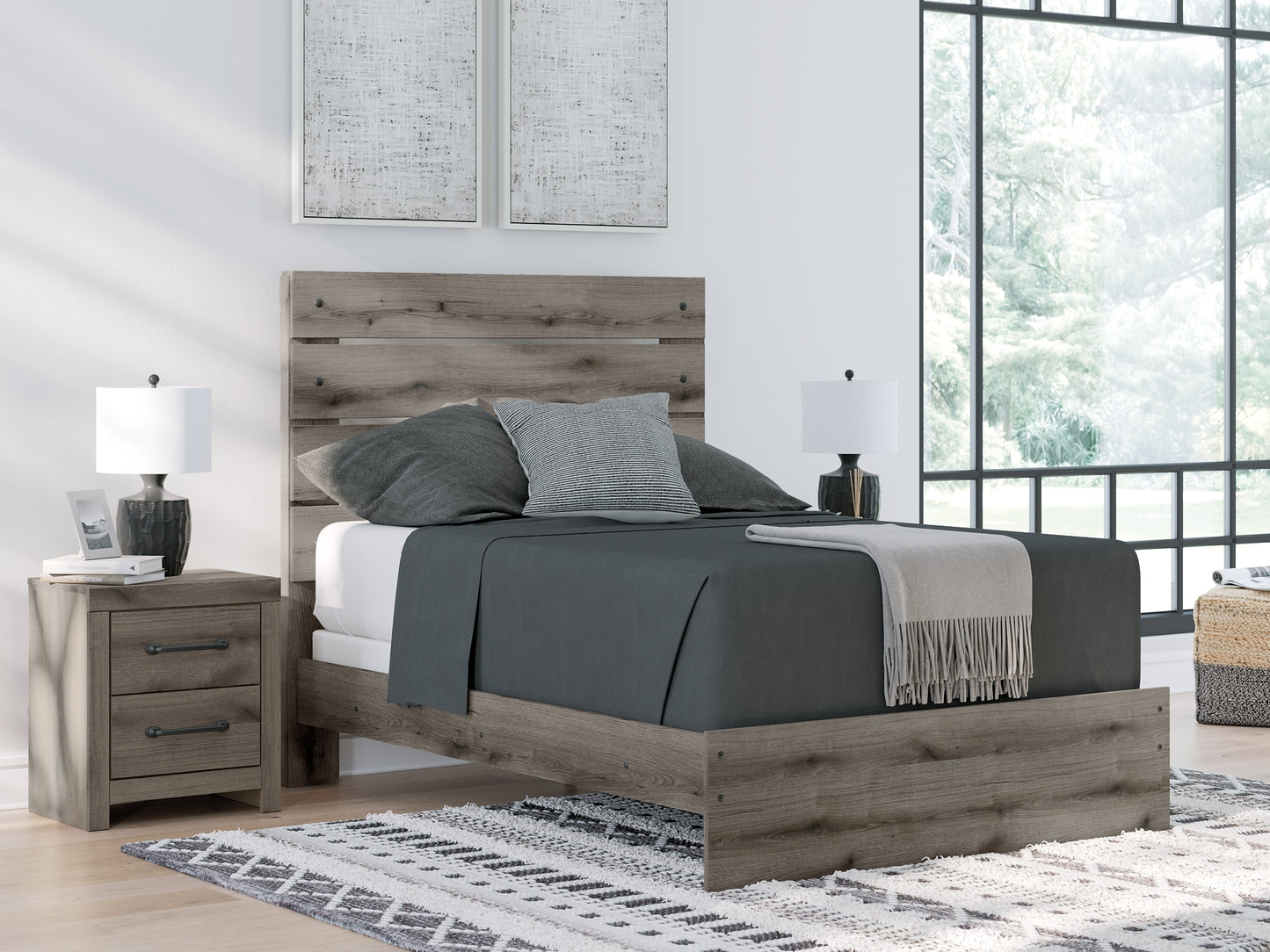 Graystorm  Panel Bed With Mirrored Dresser, Chest And Nightstand