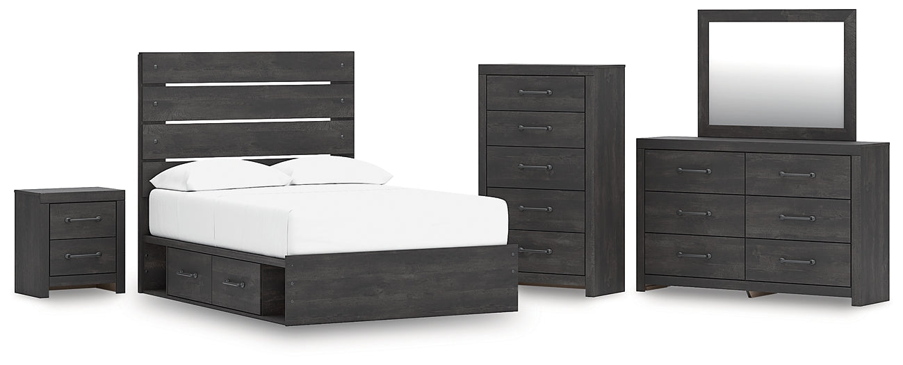 Hollivern  Panel Bed With Storage With Mirrored Dresser, Chest And Nightstand