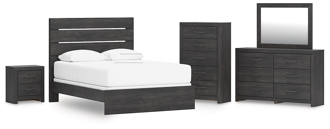 Hollivern  Panel Bed With Mirrored Dresser, Chest And Nightstand