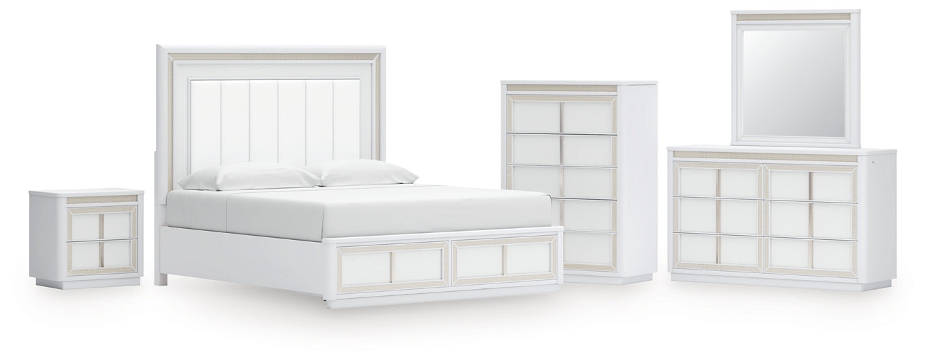 Chalanna  Upholstered Storage Bed With Mirrored Dresser, Chest And Nightstand