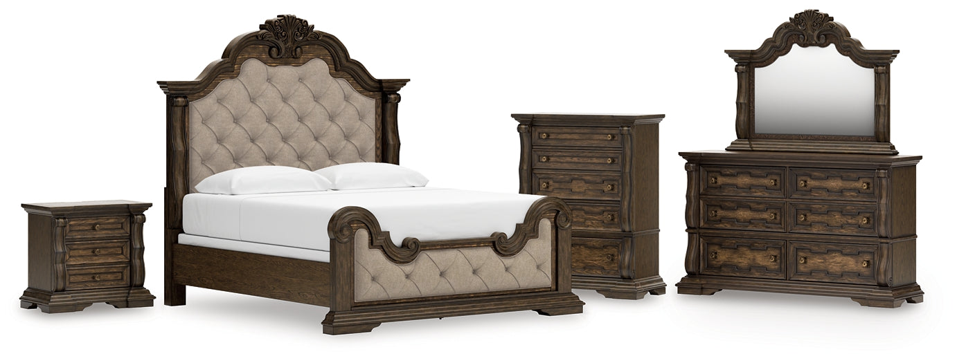 Maylee  Upholstered Bed With Mirrored Dresser, Chest And Nightstand