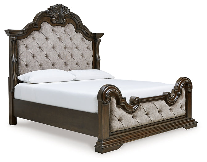 Maylee California  Upholstered Bed With Mirrored Dresser, Chest And Nightstand