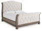 Ardenfield California  Upholstered Sleigh Bed With Mirrored Dresser And Nightstand