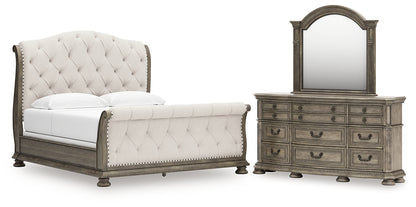 Ardenfield  Upholstered Sleigh Bed With Mirrored Dresser