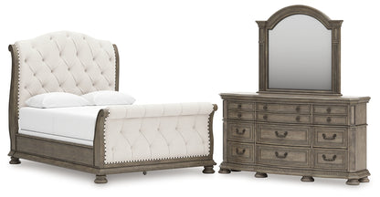 Ardenfield  Upholstered Sleigh Bed With Mirrored Dresser