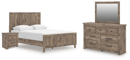 Rusticott  Panel Bed With Mirrored Dresser And Nightstand