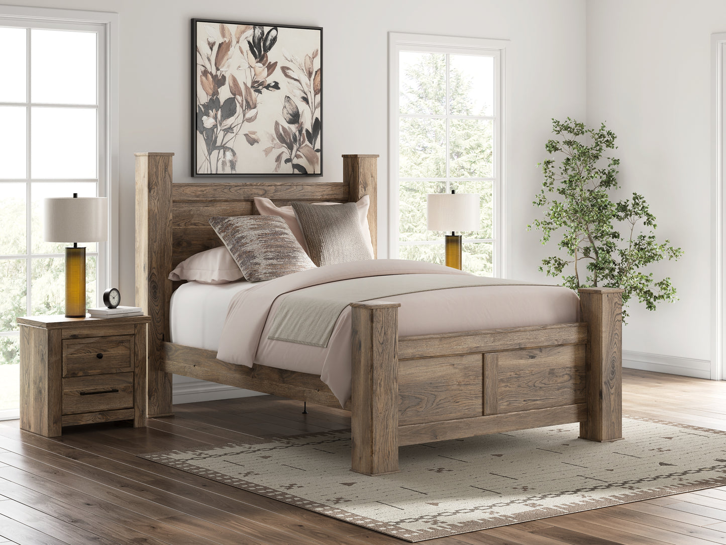 Rusticott  Poster Bed With Mirrored Dresser