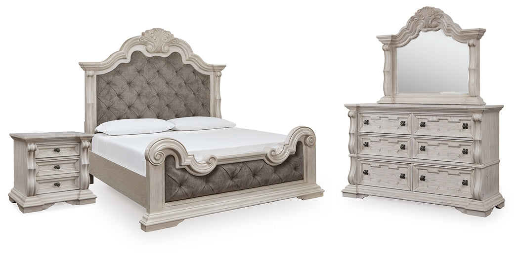 Bruchandi California  Upholstered Panel Bed With Mirrored Dresser And Nightstand