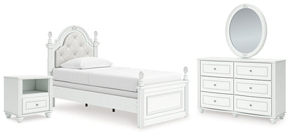 Kozlani  Upholstered Panel Bed, Dresser, Mirror And Nightstand