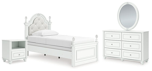 Kozlani  Upholstered Panel Bed, Dresser, Mirror And Nightstand