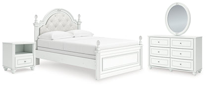 Kozlani  Upholstered Panel Bed, Dresser, Mirror And Nightstand