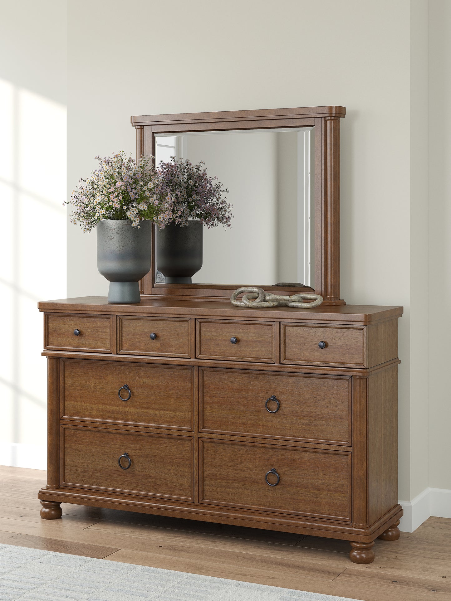 Rowlenstown  Poster Bed With Mirrored Dresser