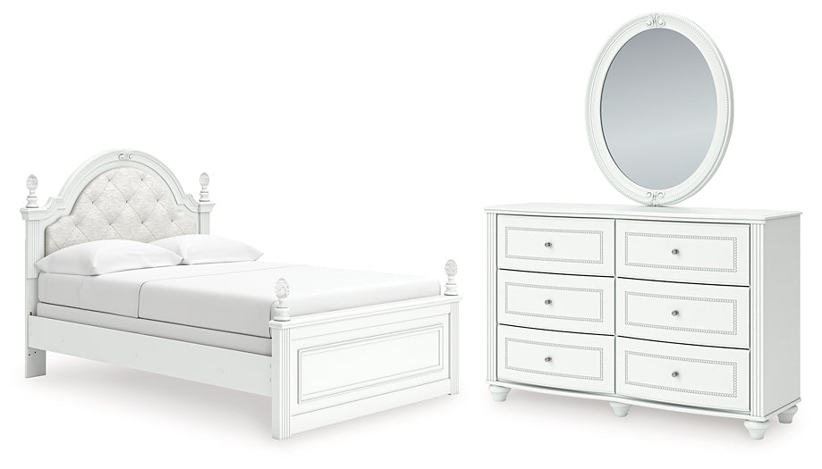 Kozlani  Upholstered Panel Bed, Dresser And Mirror