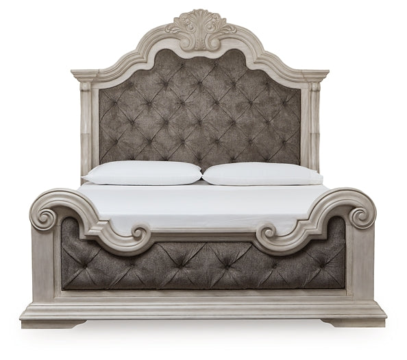 Bruchandi  Upholstered Panel Bed With Mirrored Dresser And Nightstand