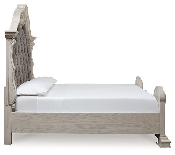 Bruchandi  Upholstered Panel Bed With Mirrored Dresser And Nightstand