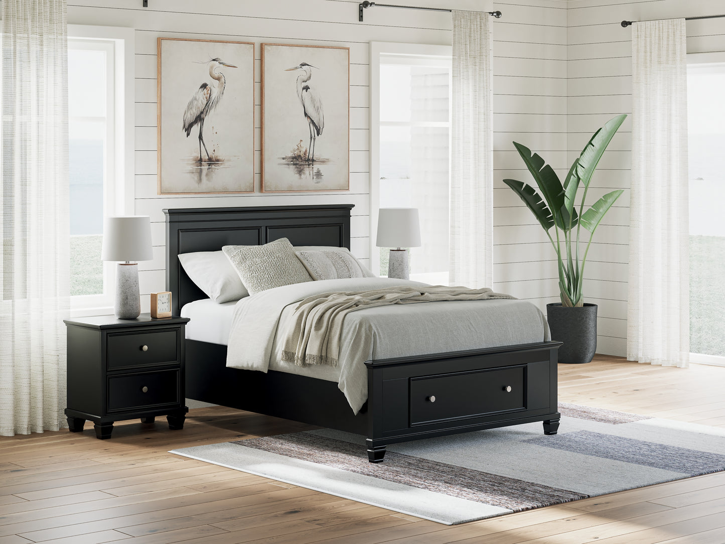Lanolee  Panel Storage Bed, Dresser, Mirror And Nightstand