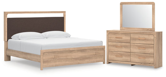 Kinlanni  Upholstered Platform Bed, Dresser And Mirror