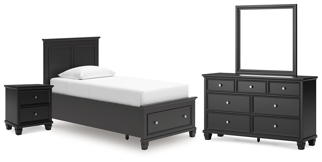 Lanolee  Panel Storage Bed, Dresser, Mirror And Nightstand