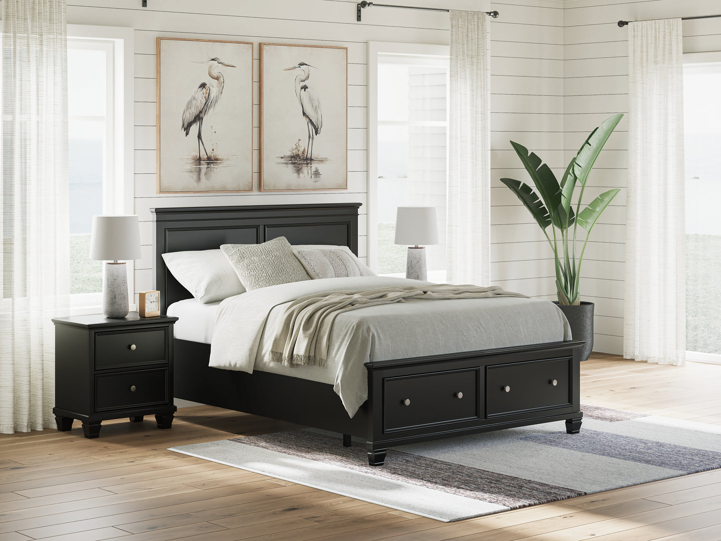 Lanolee  Panel Storage Bed, Dresser, Mirror And Nightstand