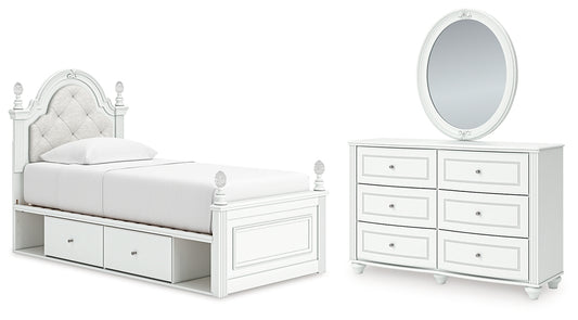 Kozlani  Upholstered Panel Storage Bed, Dresser And Mirror