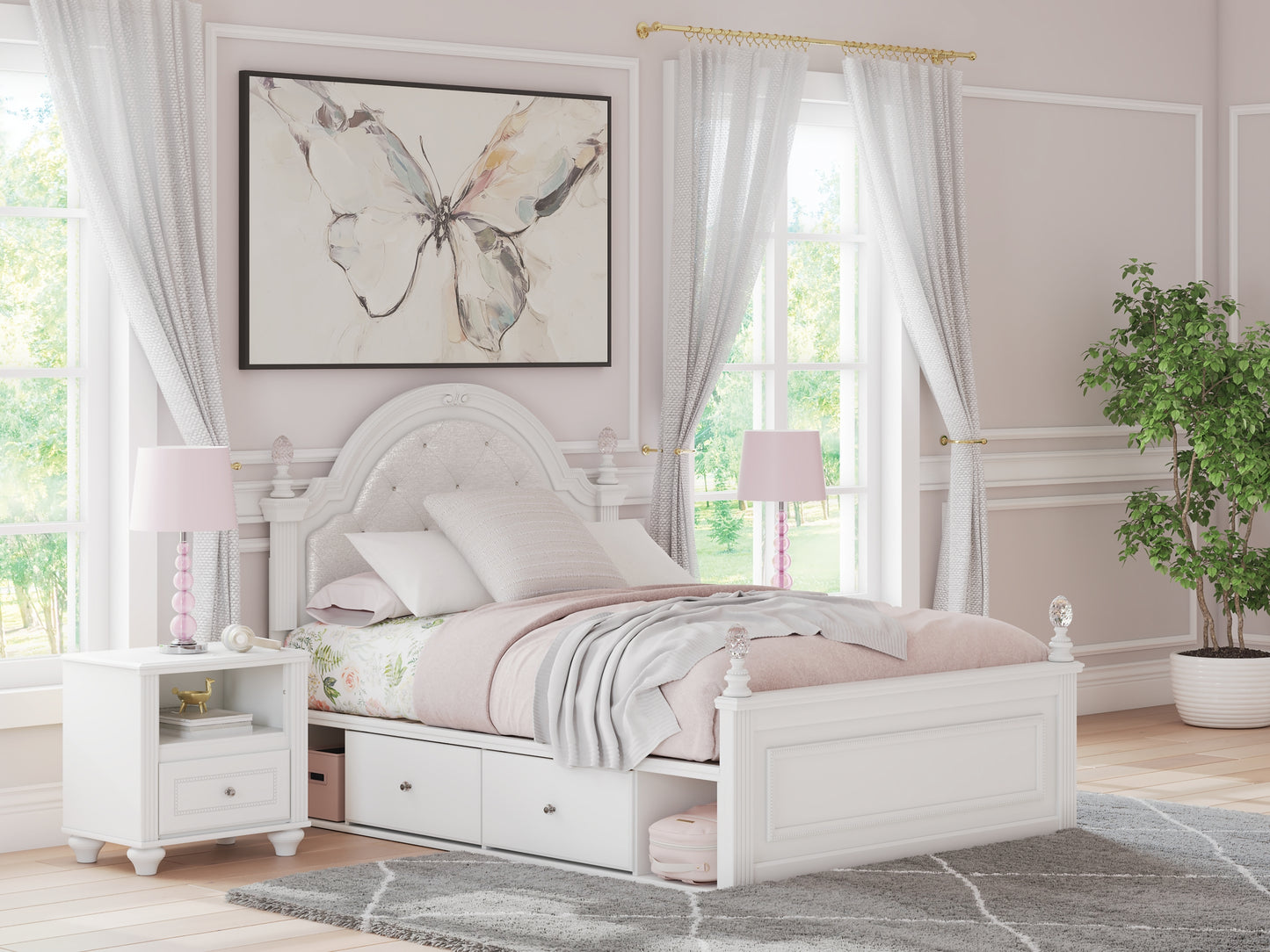 Kozlani  Upholstered Panel Storage Bed, Dresser And Mirror