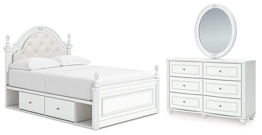 Kozlani  Upholstered Panel Storage Bed, Dresser And Mirror