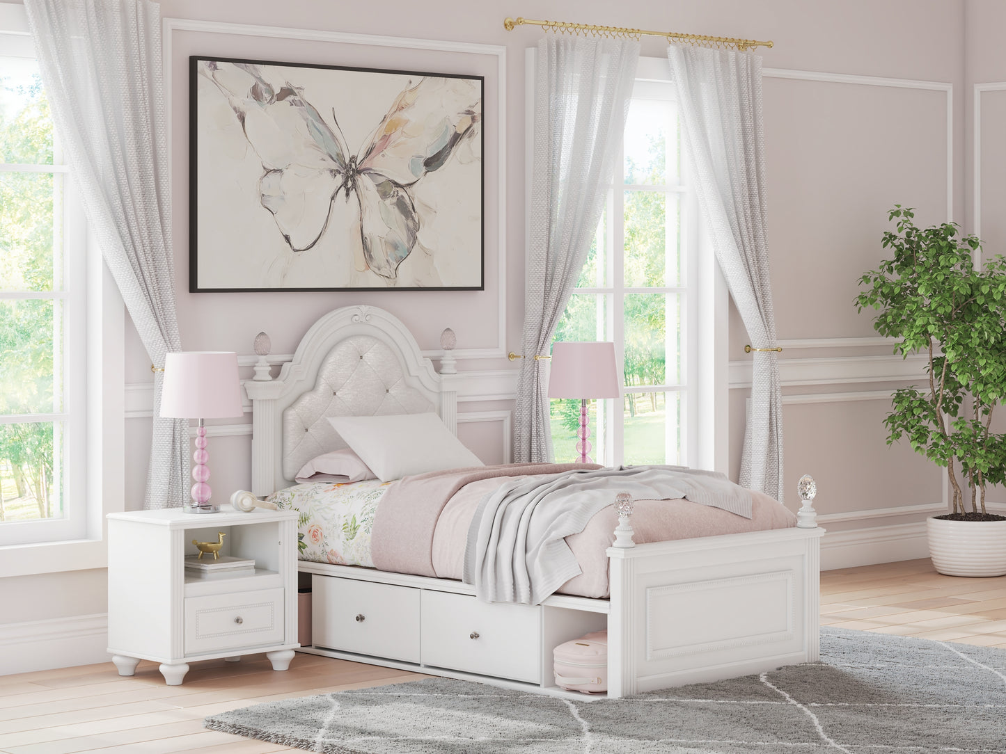 Kozlani  Upholstered Panel Storage Bed, Dresser, Mirror And Nightstand
