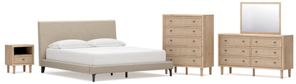 Cielden California  Upholstered Bed With Roll Slats, Dresser, Mirror, Chest And Nightstand