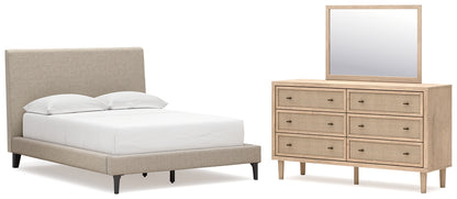 Cielden  Upholstered Bed With Roll Slats, Dresser And Mirror