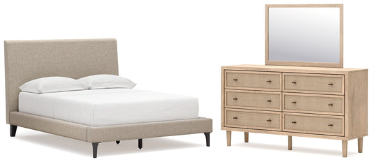 Cielden  Upholstered Bed With Roll Slats, Dresser And Mirror