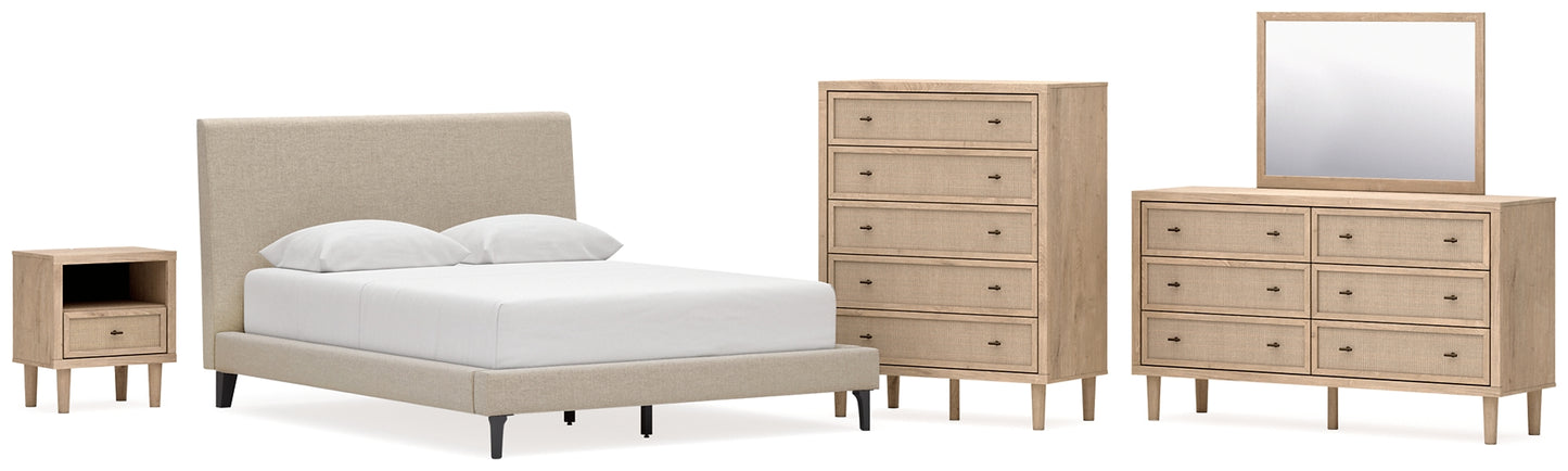 Cielden  Upholstered Bed With Roll Slats, Dresser, Mirror, Chest And Nightstand
